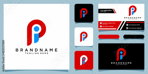 Initial Letter PI or IP Logo Design vector Template with business card design