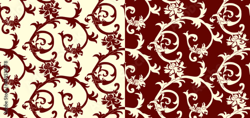 Seamless color damask pattern design. Ornamental background.