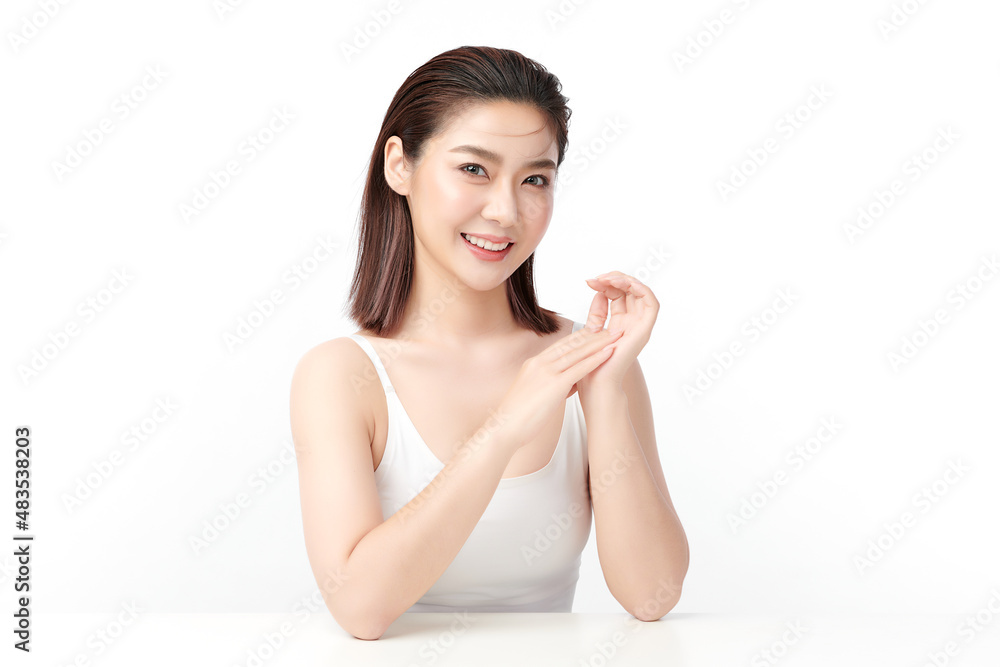 Beautiful young asian woman with clean fresh skin on white background, Face care, Facial treatment, Cosmetology, beauty and spa, Asian women portrait. Beautiful young asian woman with clean fresh skin on white background, Face care, Facial treatment, Cosmetology, beauty and spa, Asian women portrait.