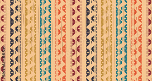 Ethnic abstract ikat art. Seamless pattern in tribal, folk embroidery, and Mexican  style. Aztec geometric art ornament print.Design for carpet, wallpaper,  clothing, wrapping, fabric, cover, textile Stock Vector