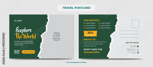 Modern Travel Postcard Design Template. Travel Company Postcard