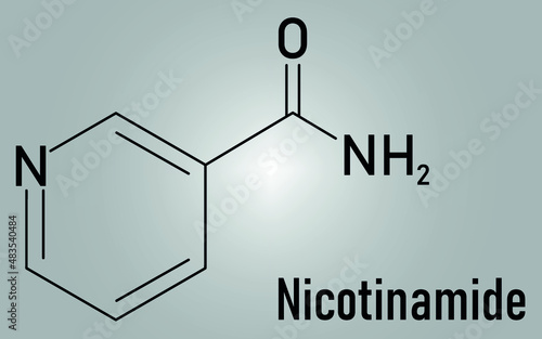 Nicotinamide drug and vitamin molecule. Skeletal formula.