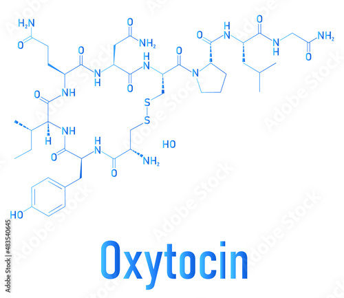 Oxytocin hormone molecule. Skeletal formula.