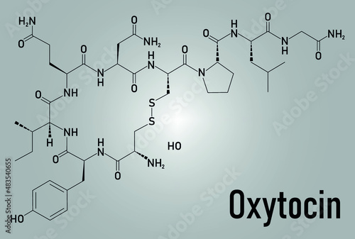 Oxytocin hormone molecule. Skeletal formula.