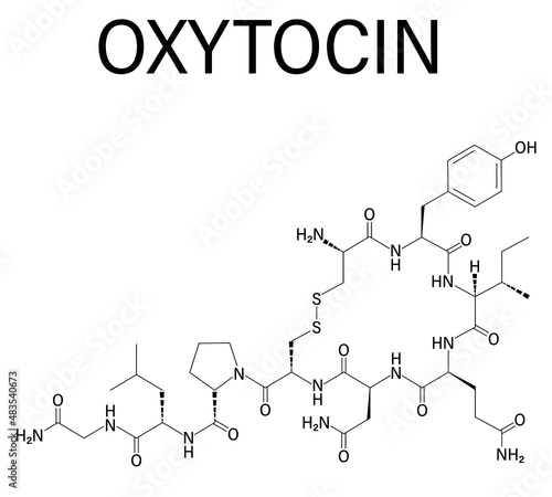 Oxytocin hormone molecule. Skeletal formula.