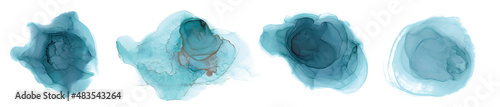 Alcohol ink abstract shape Gold and blue texture