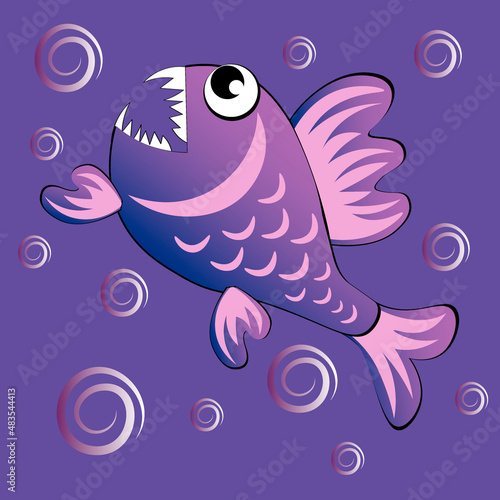 predatory evil piranha fish. Fabulous underwater world. Styling, cartoon style