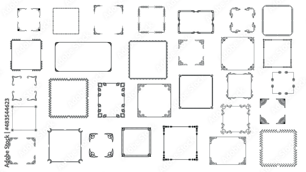 Big Set Black Simple Line Frame Collection Doodle Square Floral Frame Elements Vector Design Style Sketch Isolated Illustration For Banner Big Set Black Simple Line Frame Collection Doodle Square Floral Frame Elements Vector Design Style Sketch Isolated Illustration For Banner