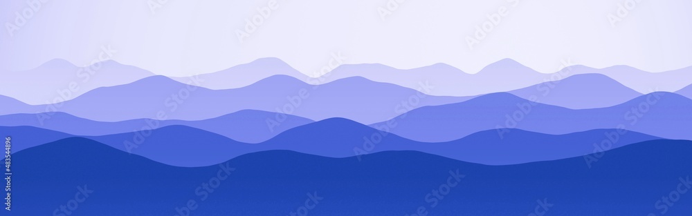amazing wide angle of hills peaks in clouds digitally drawn background or texture illustration