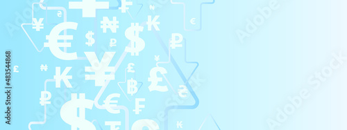 finance symbols on blue background 