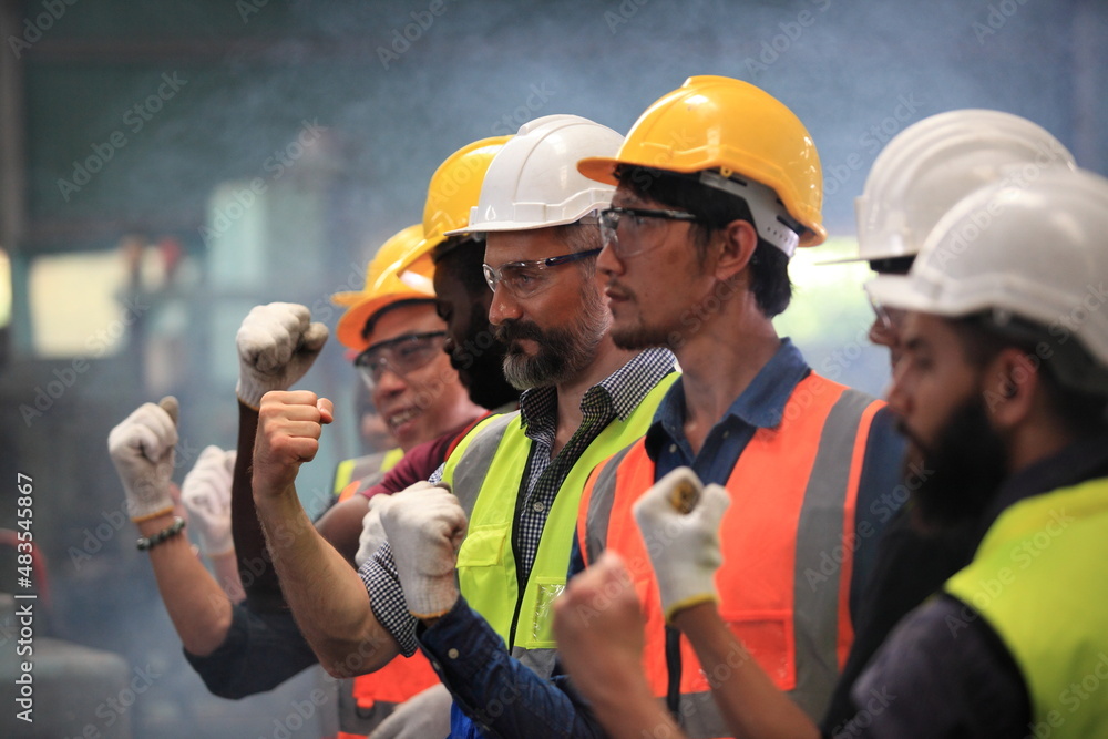 engineer team full skill quality for maintenance and training in industry factory worker , warehouse Workshop for factory operators, mechanical engineering team production.