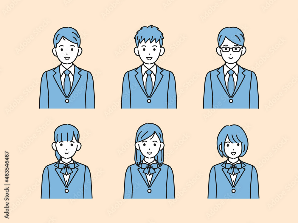 学生　中高生　高校生　中学生　男女　友達　笑顔　ブレザー　上半身