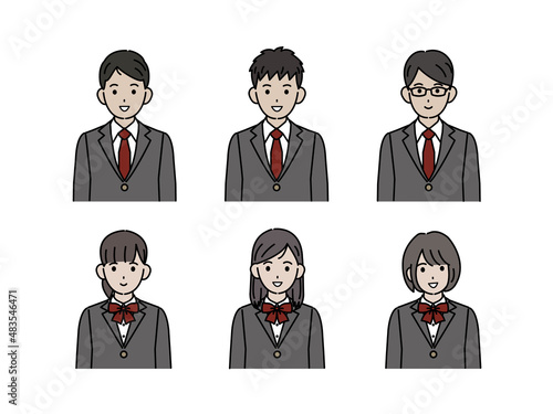学生　中高生　高校生　中学生　男女　友達　笑顔　ブレザー　上半身
