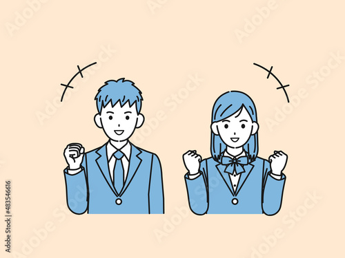 元気な学生　中高生　高校生　中学生　男女　やる気　笑顔