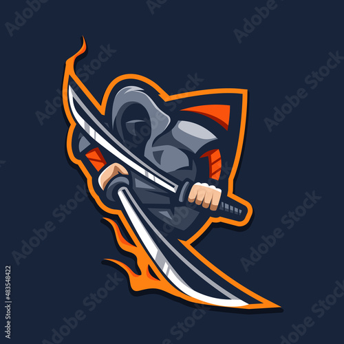 Ninja wielding two swords mascot logo  for gaming, sport, esport, team, etc