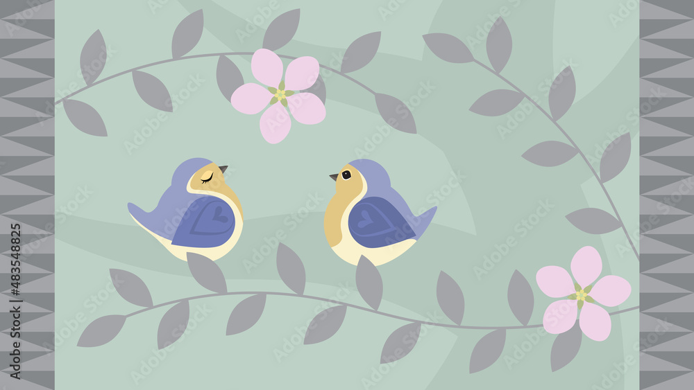 Birds In Love. Vector Illustration In Flat Style