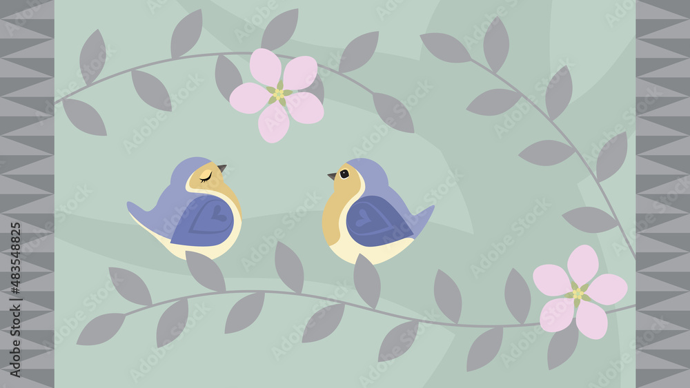 Fototapeta premium Birds In Love. Vector Illustration In Flat Style