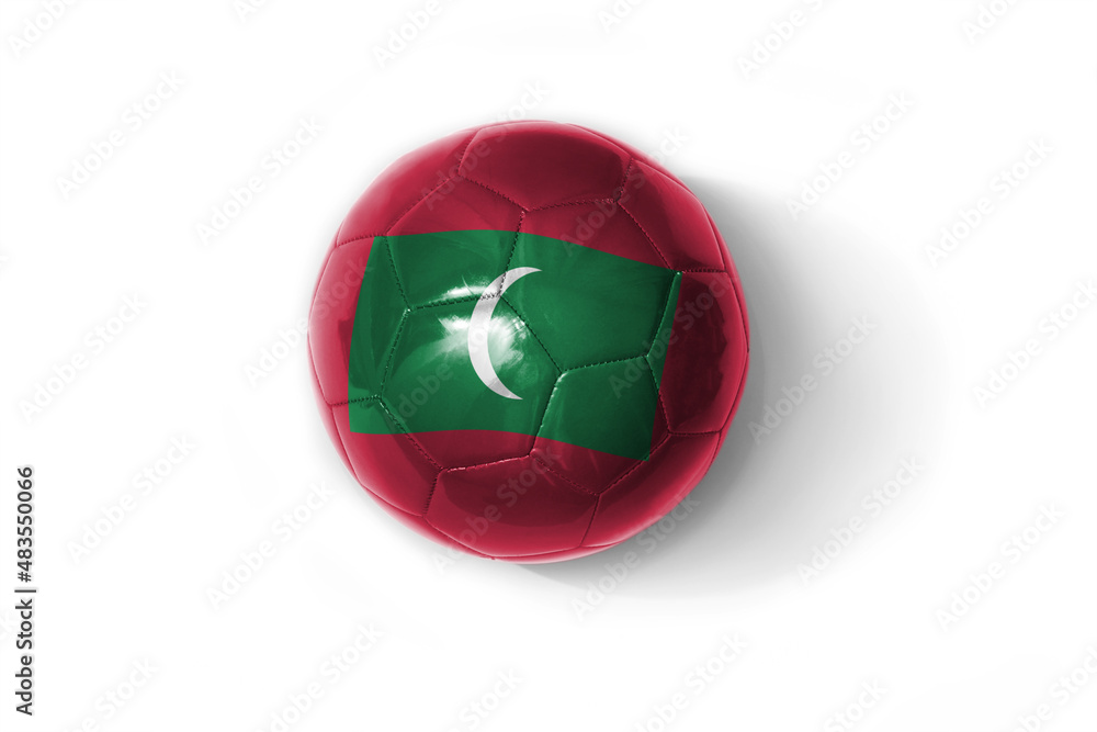 realistic football ball with colorfull national flag of maldives on the white background.