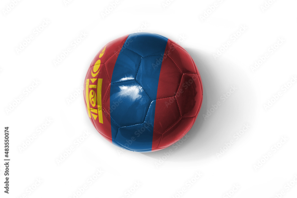 realistic football ball with colorfull national flag of mongolia on the white background.
