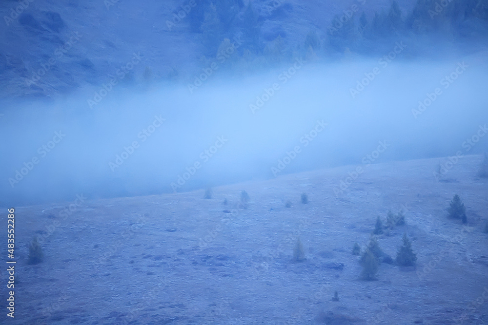 autumn fog landscape forest mountains, trees view mist autumn fog landscape forest mountains, trees view mist