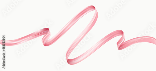 Pink 3d ribbon isolated on white. Vector illustration.