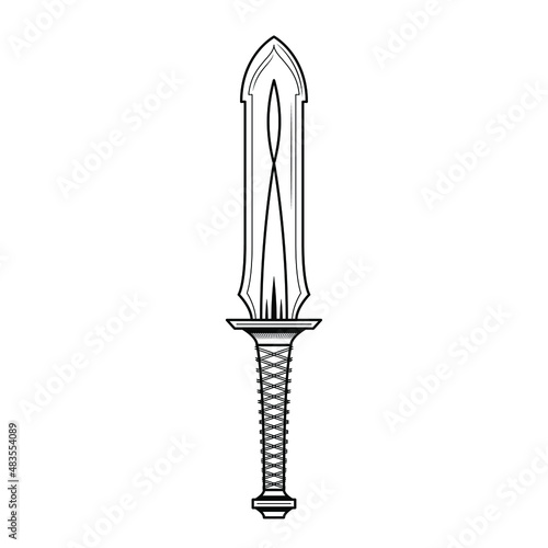 Abstract Black Simple Line Metal Sword Knife Dagger Blade Weapon Doodle Outline Element Vector Design Style Sketch Isolated On White Background Illustration For War  Battle