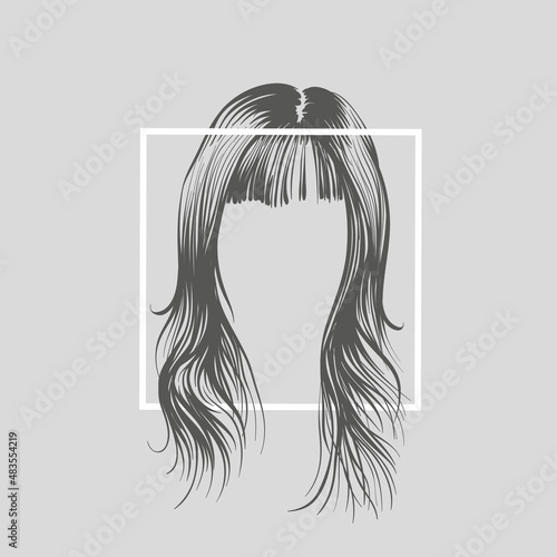 Fashion woman hairstyle in square frame. Hand drawn vector illustration