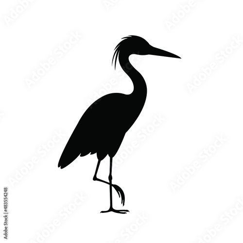 Fotografia, Obraz Vector silhouette of a heron standing on one leg