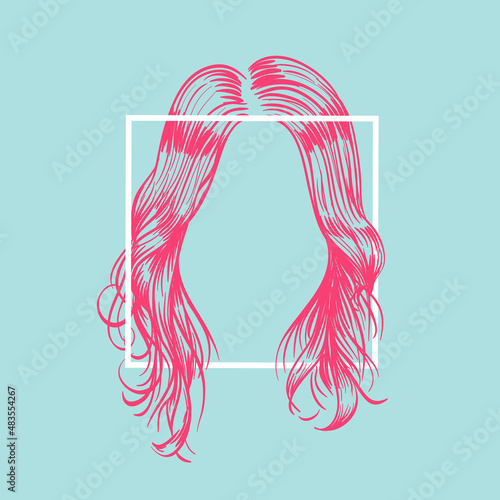Fashion woman hairstyle in square frame. Hand drawn vector illustration