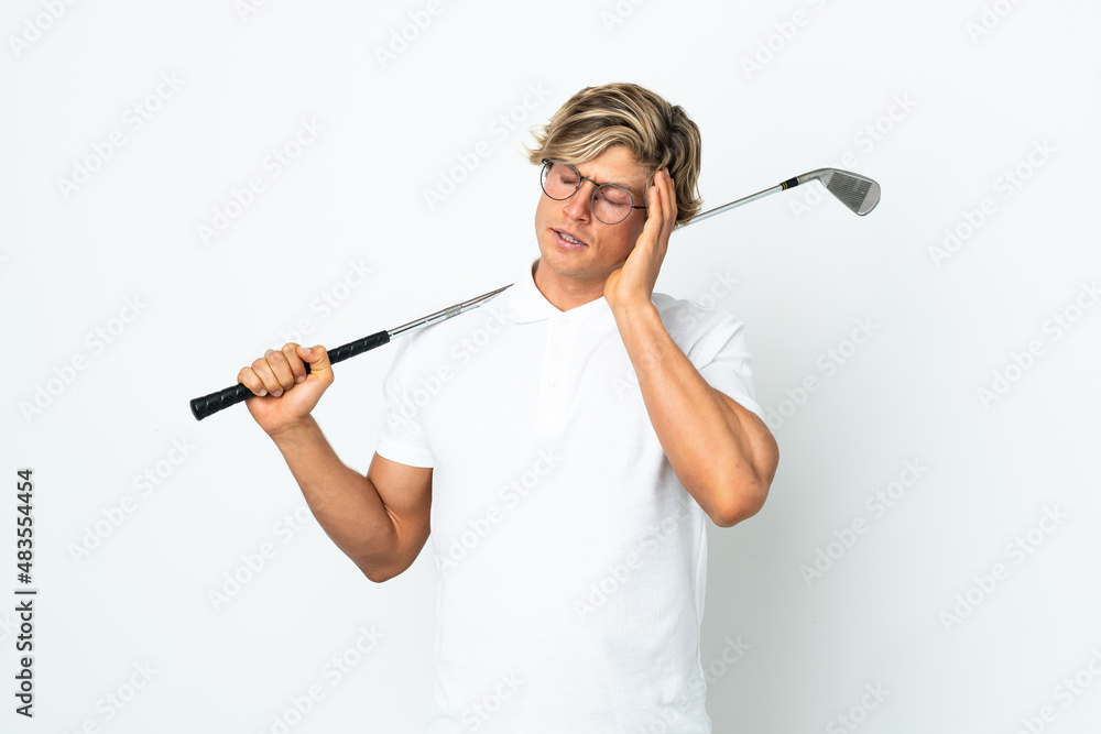 English man playing golf with headache English man playing golf with headache