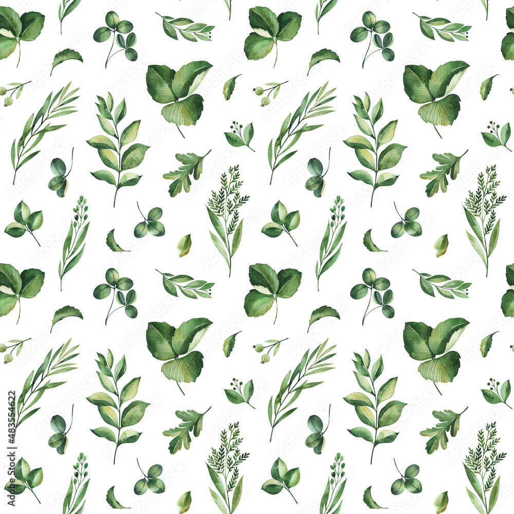 Watercolor Greenery seamless texture with fern,herb,leaves,branches ...