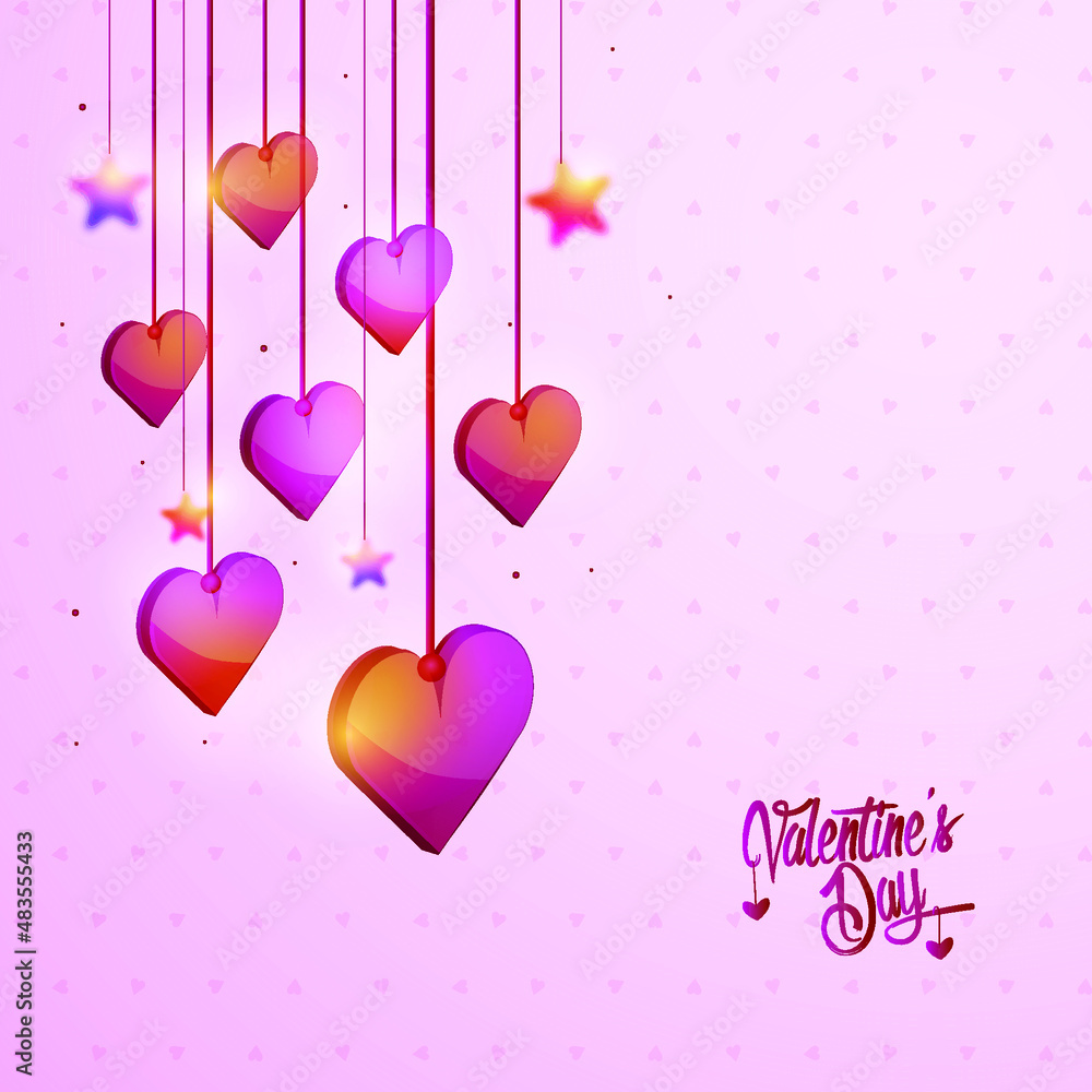 Happy Valentine's Day banner. Holiday background design with big heart made of pink, red Hearts on black fabric background. Horizontal poster, flyer, greeting card, header for website