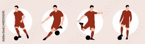Foto Football player - Bundle of different pose - Man playing football on a light bac