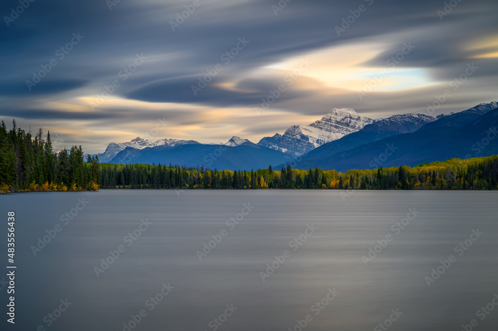 Sunset at the Pyramid Lake in Jasper National Park, Canada Sunset at the Pyramid Lake in Jasper National Park, Canada