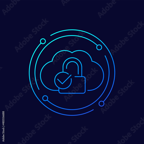 Secure cloud access, protected hosting line vector icon