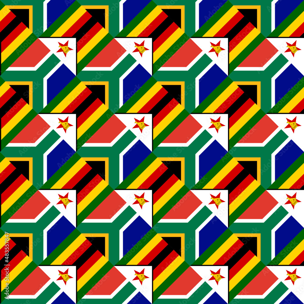 seamless pattern of south africa and zimbabwe flags. vector illustration - obrazy, fototapety, plakaty 
