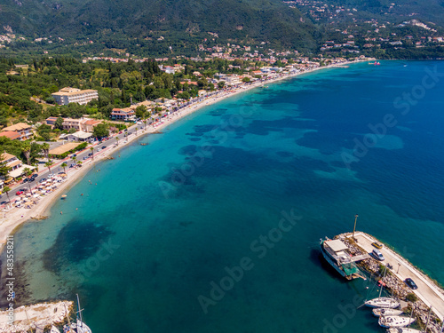 Aerial drone view of famous ipsos in corfu island greece