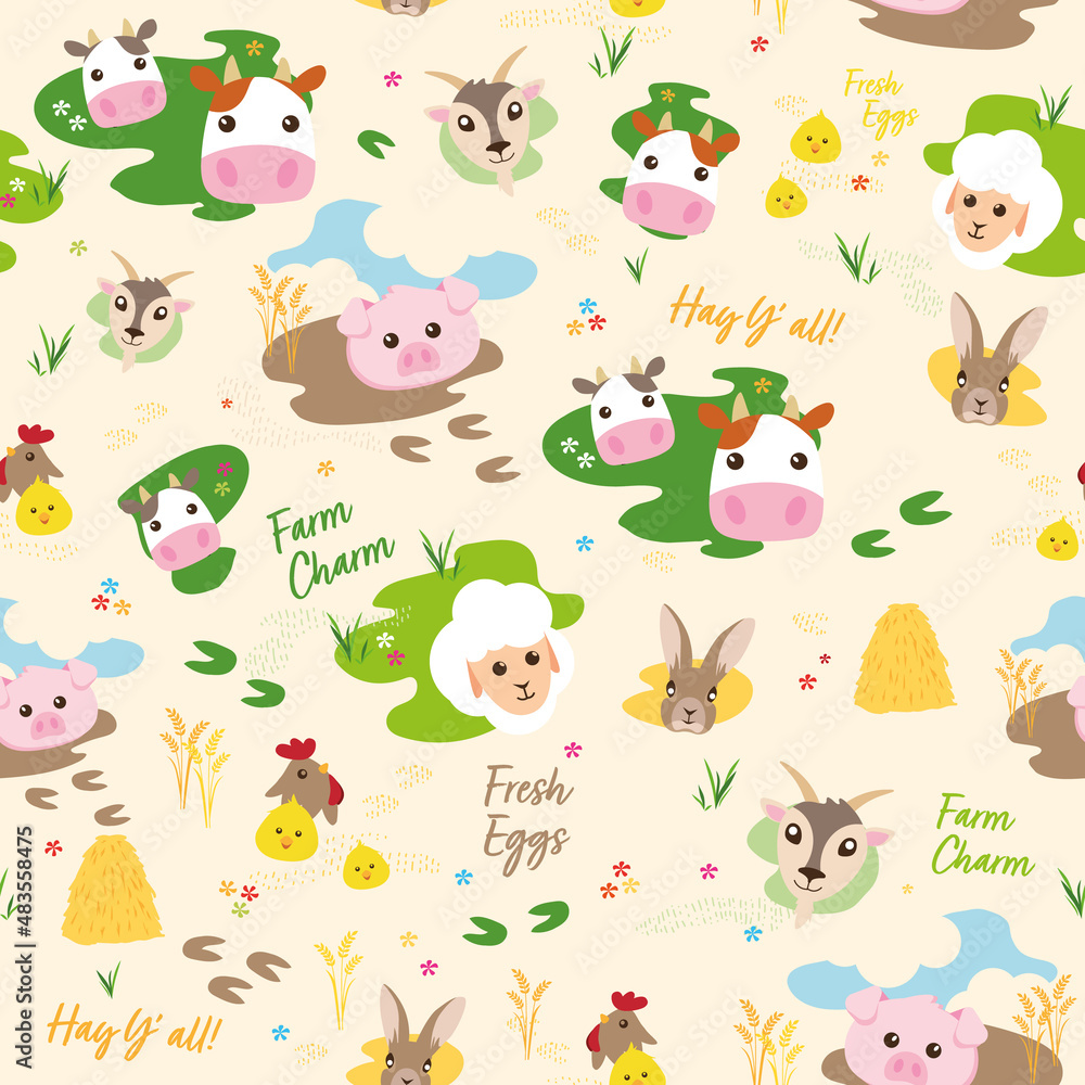 Colorful Friendly Farm Animal faces Colorful Friendly Farm Animal faces