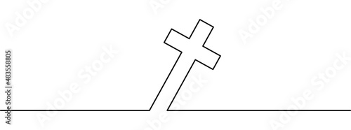 Fotografia, Obraz Continuous line drawing of christian cross