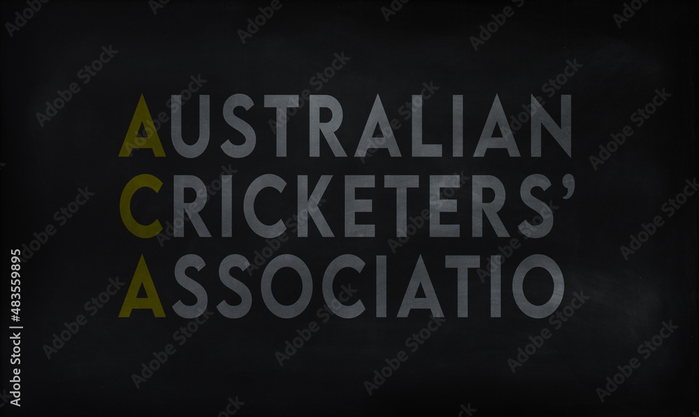 AUSTRALIAN CRICKETERS' ASSOCIATIO (ACA) on chalk board AUSTRALIAN CRICKETERS' ASSOCIATIO (ACA) on chalk board