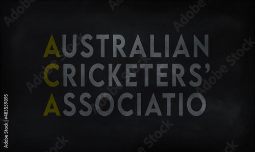 AUSTRALIAN CRICKETERS' ASSOCIATIO (ACA) on chalk board photo