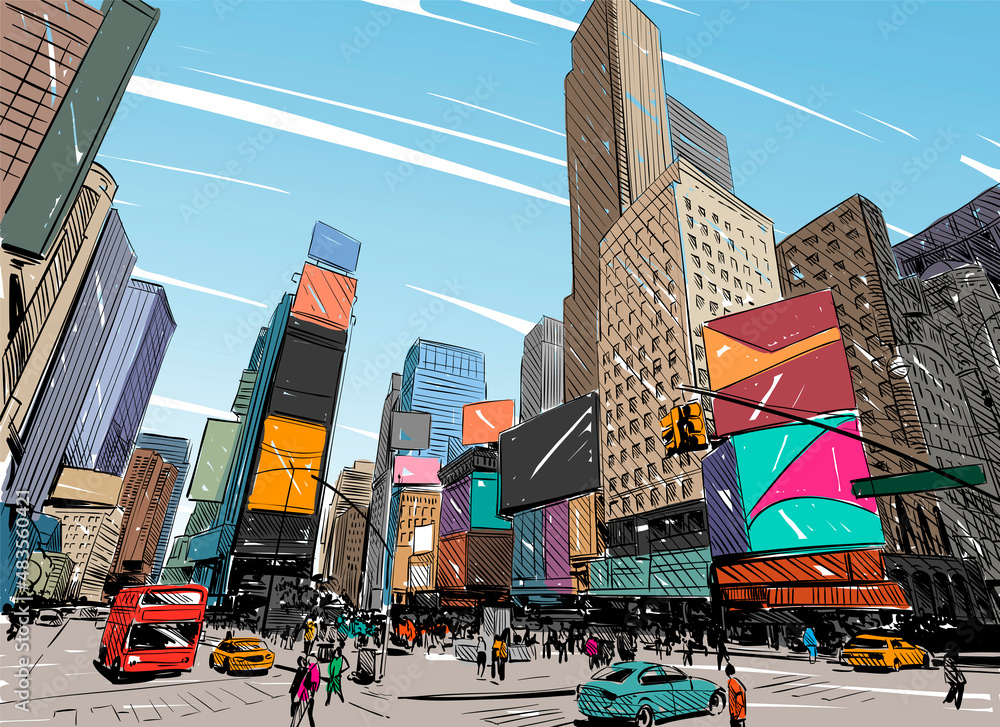 Ταπετσαρία City hand drawn unique perspectives, vector illustration
