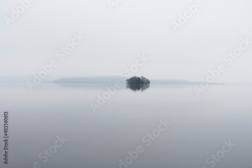 Mindfulness empty background with trees in lake
