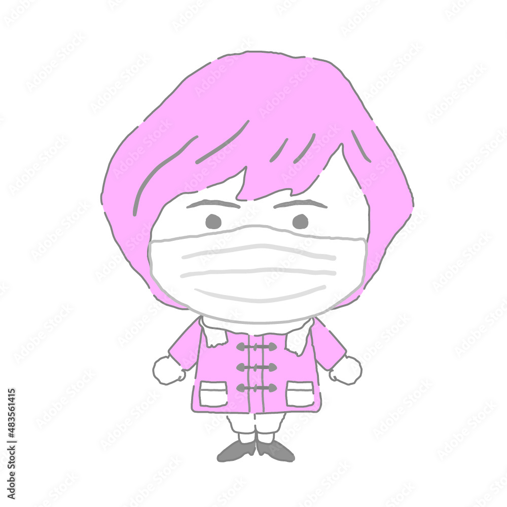 Obraz premium マスクをつけたコート姿の女性 シンプルカラー