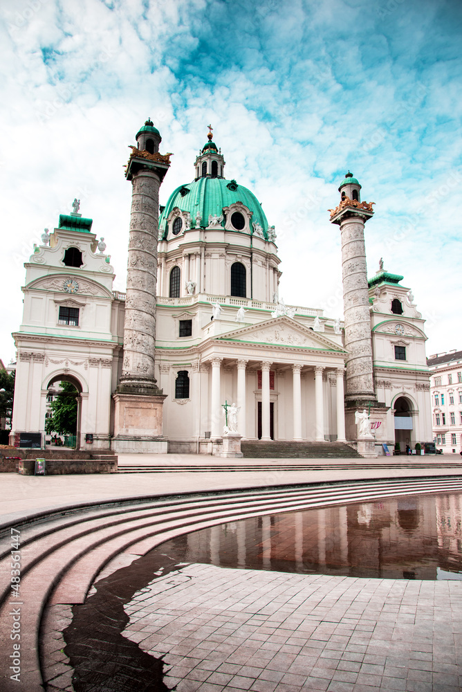 Beautiful landscape with St. Charles's Church (Karlskirche) in Vienna, Austria
