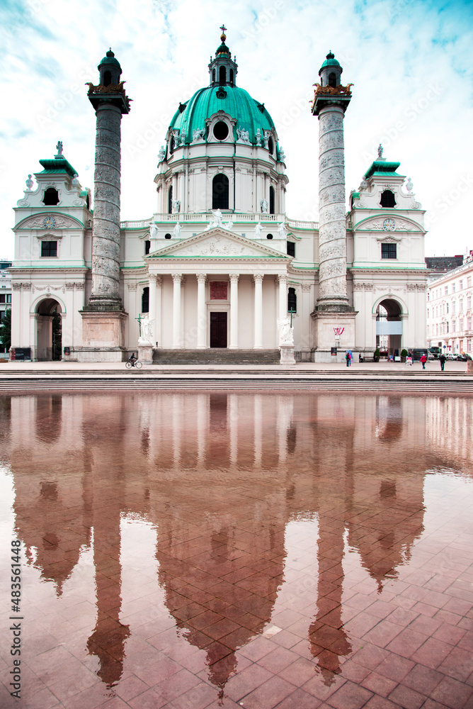 Beautiful landscape with St. Charles's Church (Karlskirche) in Vienna, Austria
