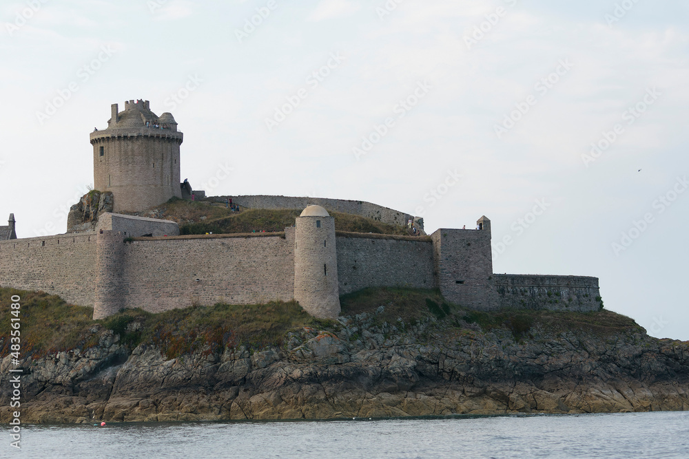 Fort La Latte near Saint Cast le Guildo  on Brittany coast from the sea or with sunset