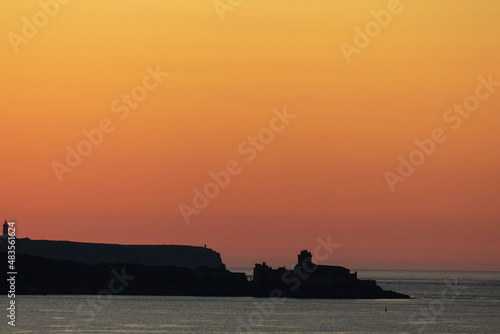 Fort La Latte near Saint Cast le Guildo on Brittany coast from the sea or with sunset