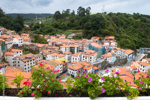 panoramic view of cudillero fishing town, Spain