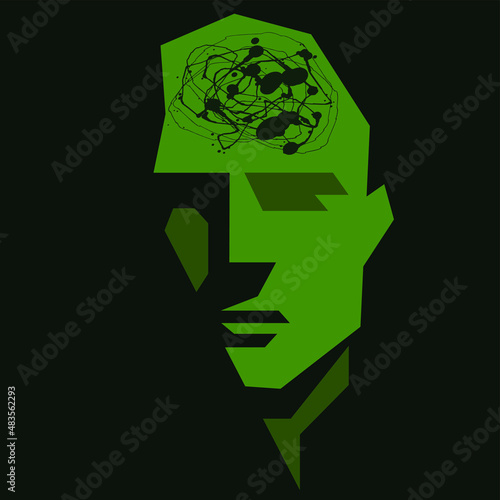 vector silhouette of a soldier's head with traumatic thoughts in his head. war veteran has depression and mental health and emotional problems, post-traumatic stress disorder, veteran rehabilitation